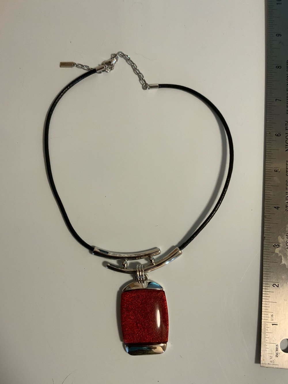 Red Pendant Necklace on Black Cord - Women Jewelry